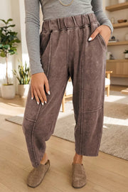 Mineral Wash Barrel Pants With Seam Details