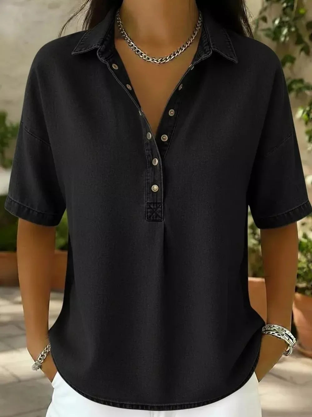 Snap Down Short Sleeve Blouse, back view