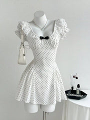 Lace Detail Polka Dot Mini Dress, front view
