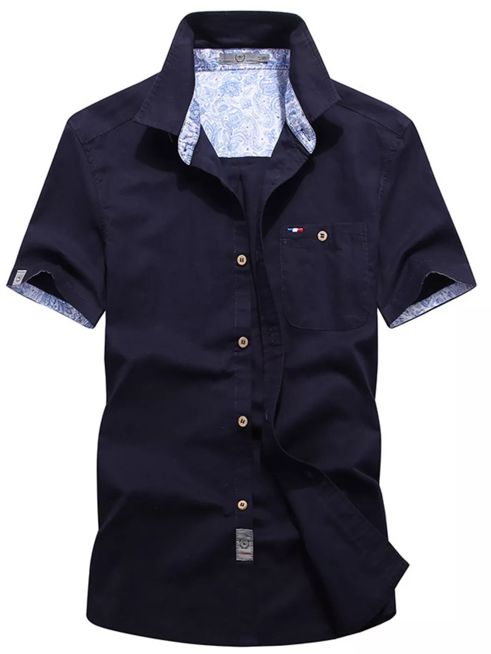 Men's Full Size Button Up Short-sleeve Casual Shirt in Army Green, back view