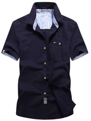 Men's Full Size Button Up Short-sleeve Casual Shirt in Army Green, back view