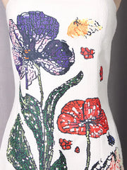 Strapless Floral Mini Dress in White, view 11