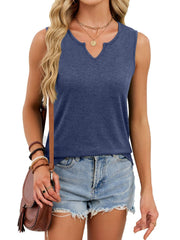 Blue gray sleeveless tank top with notched V-neck