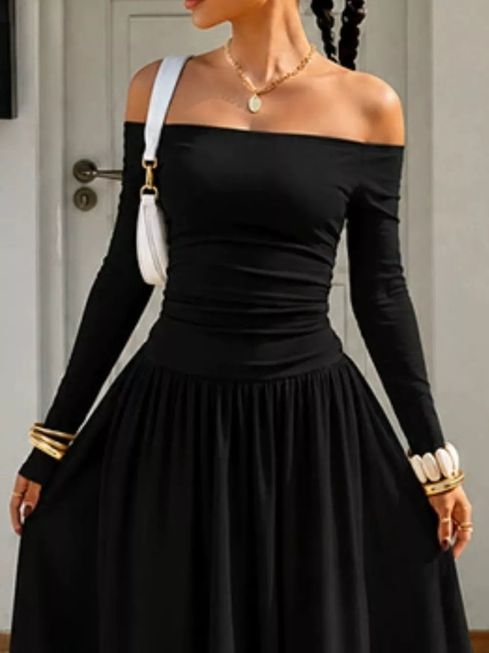 Off-the-shoulder Maxi Dress in Brown, view 12
