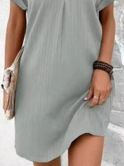 Full Size Casual V-neck Short Sleeve Dress in Silver, view 21