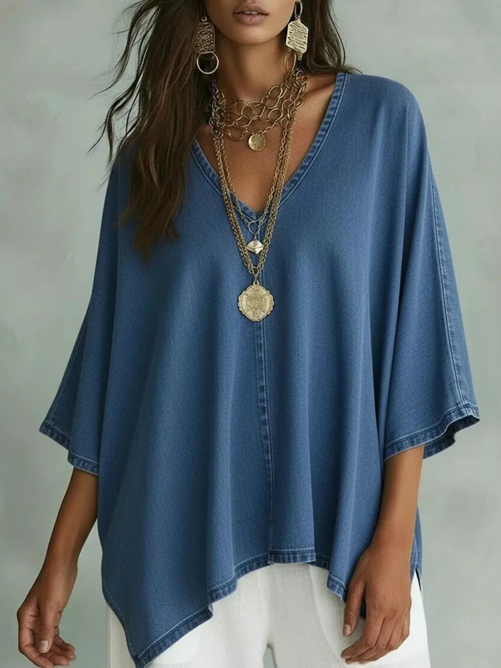 V-neck Batwing Sleeve T-shirt, alternate angle