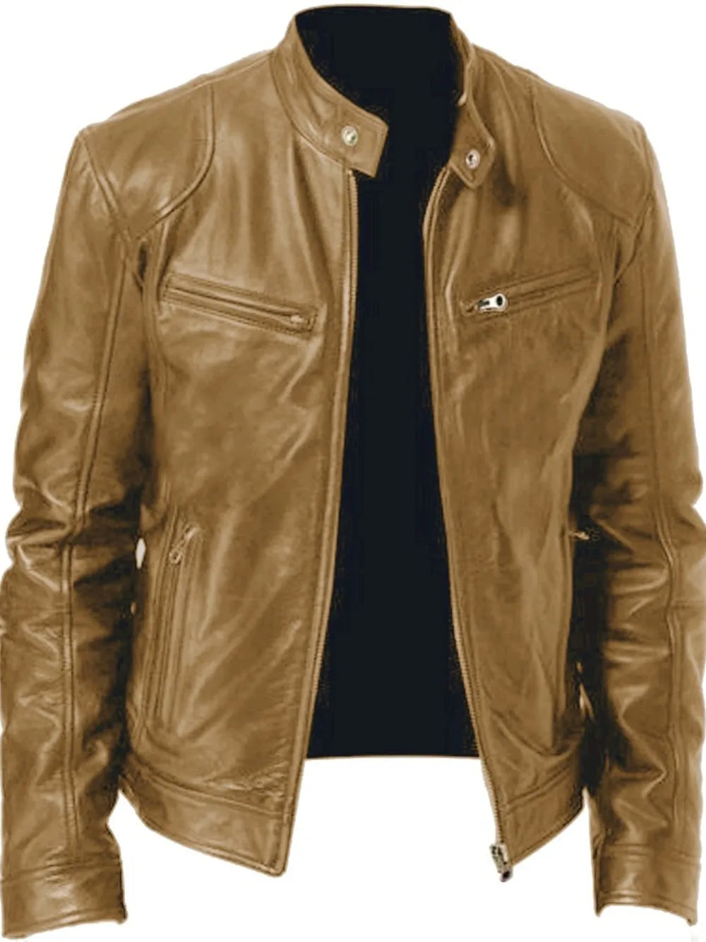 Men's Full Size Leather Biker Jacket in Blue, back view