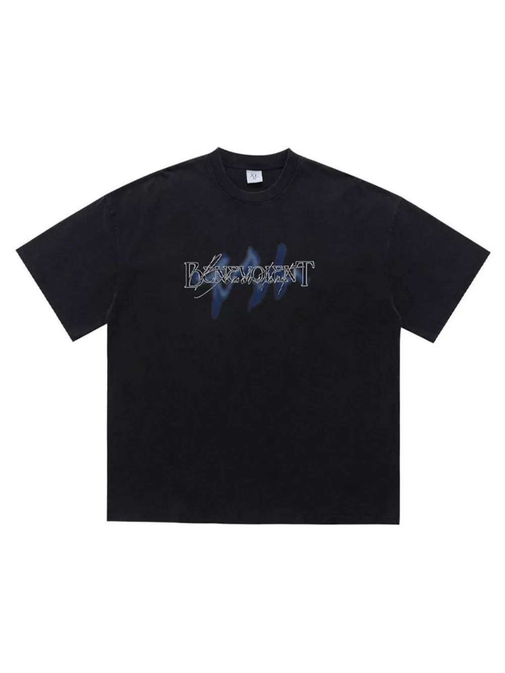 Crew-neck Graphic Oversized Vintage Top in Washed Black, model styling view