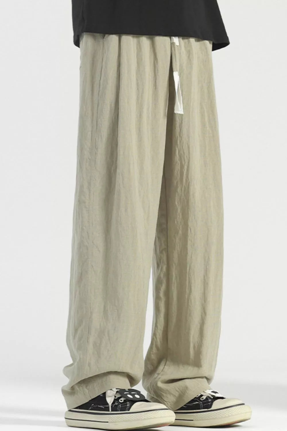 Lightweight wide-leg lounge sweatpants in Sage with drawstring detail.