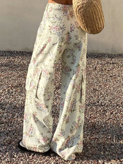 Pastel Floral High-waisted Wide-leg Jeans