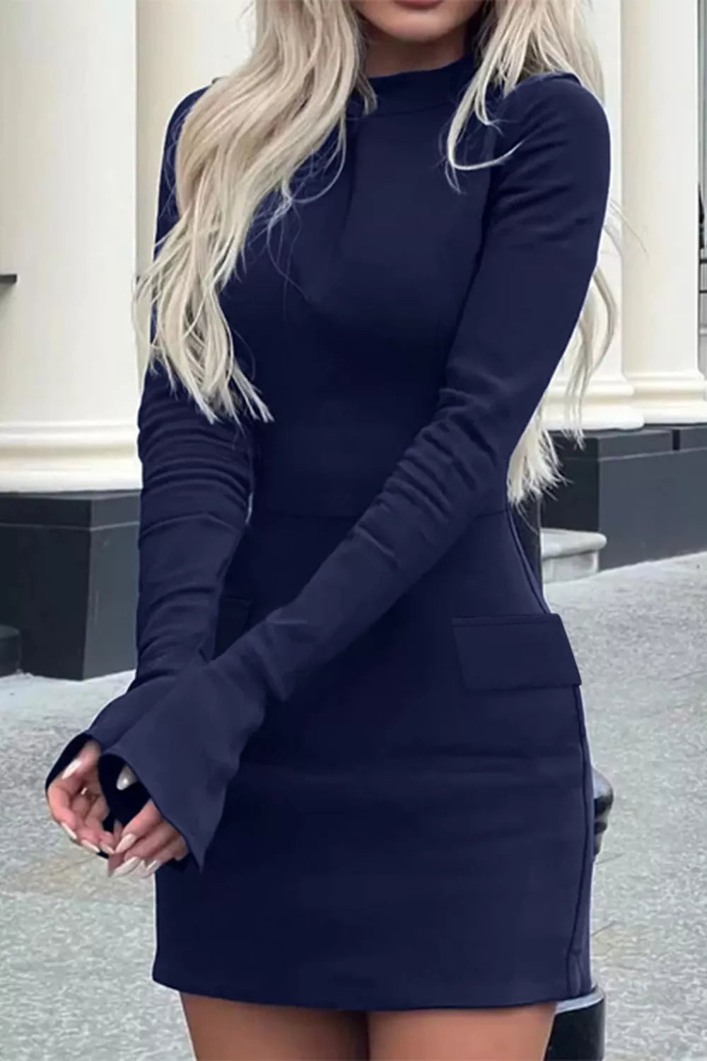 Long-sleeve Mini Dress With Flap Pockets, product detail