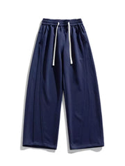 Men's Plus Size Loose Fit Wide Leg Casual Pants in Navy Blue, back view