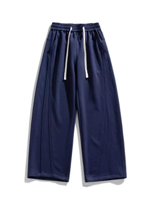 Men's Plus Size Loose Fit Wide Leg Casual Pants in Navy Blue, back view