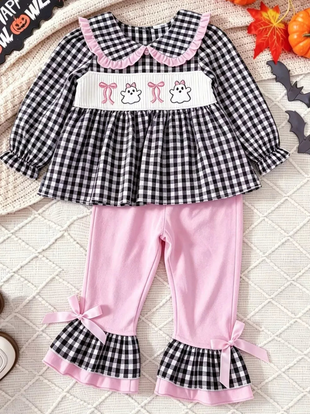 Children's Ghost Long Sleeve Top And Pants Set in Pink, side view