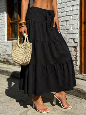 Maxi Ruched Skirt in Brown, close-up detail