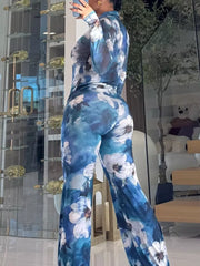Printed Mesh Shirt And Pants Set in Sky Blue, fit detail