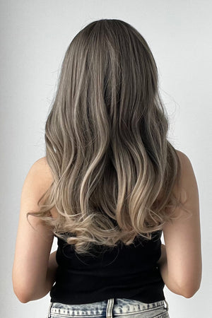 Ombre Wave Synthetic Wig in Ash Brown/Blonde Ombre with loose waves.