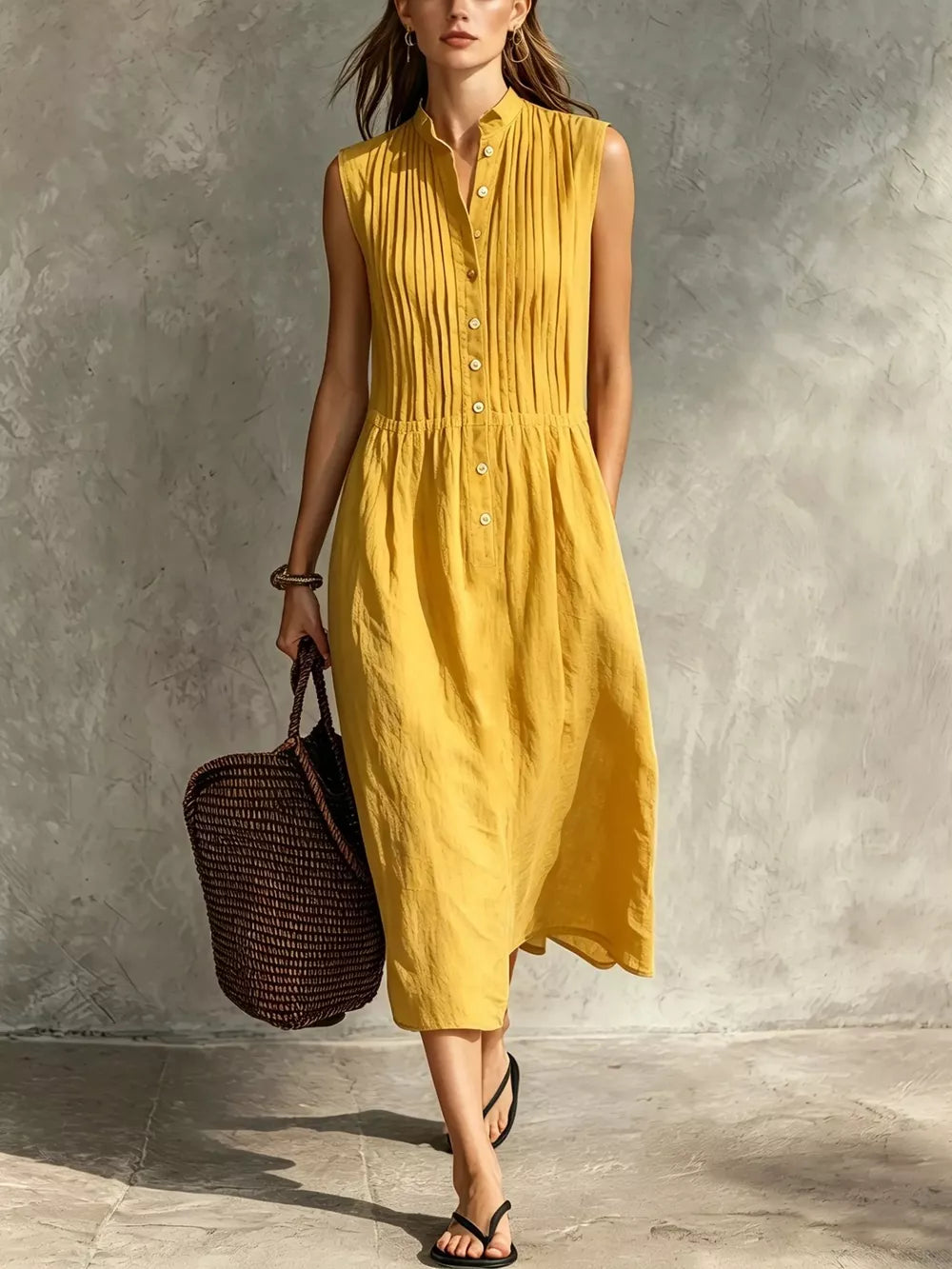 Sleeveless Button Front Midi Dress Plus Size, back view
