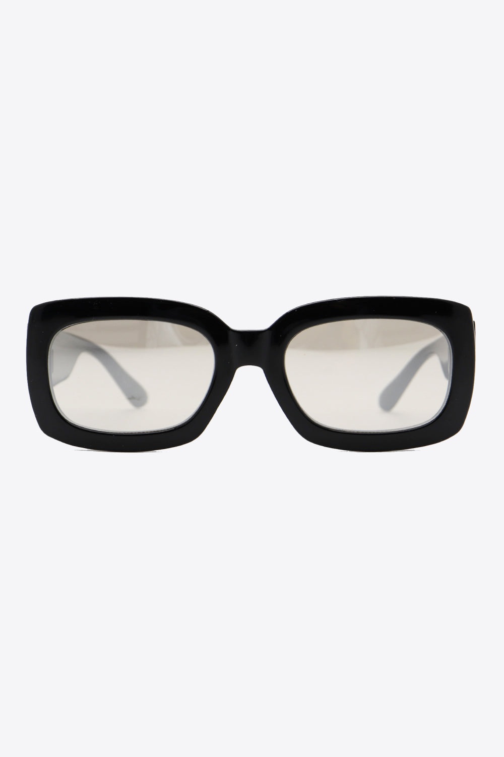 Black acetate rectangular sunglasses with clear lenses