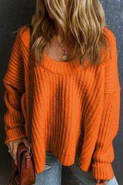 Chunky Knit Dropped Shoulder Sweater in Orange, close-up detail
