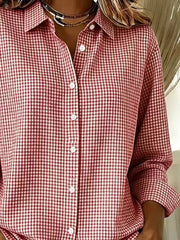 Plus Size Plaid Button Up Long Sleeve Shirt, fabric detail