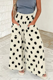 Polka Dot Wide Leg Elastic Waist Pants in Dust Storm, front view