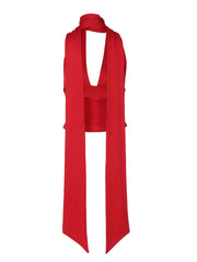 Red halter neck tie cami top with deep v-neck and adjustable ties