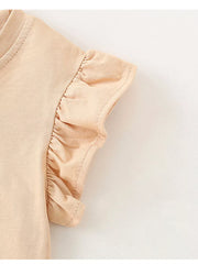 Girls' cotton undershirt in beige with ruffled cap sleeves.