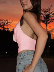 Pink halter ruched cami top with side ruching detail.
