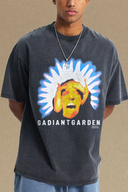 Black distressed graphic tee with Gadiantgarden print and crew neck.