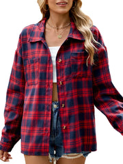 button-up shirt in Red with collared and long sleeve