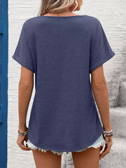 Navy blue relaxed fit t-shirt with cuffed short sleeves and curved hem.