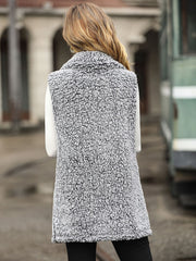 Teddy Sherpa Utility Vest in grey with a collared neckline, shown from the back.