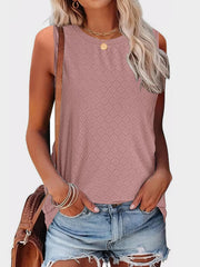 Textured sleeveless shell top in dusty pink with a diamond pattern.