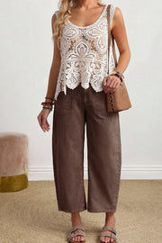 Solid Color Square Patch Pocket Barrel Jeans, fit detail