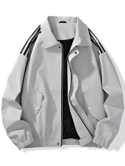 Men's Plus Size Striped Zip Up Jacket in Black, model styling view
