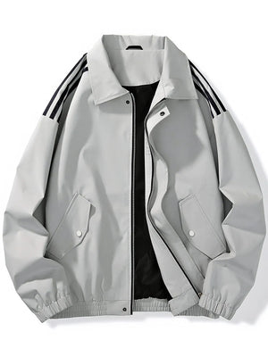 Men's Plus Size Striped Zip Up Jacket in Black, model styling view