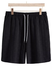 Men's Textured Drawstring Shorts in White, back view