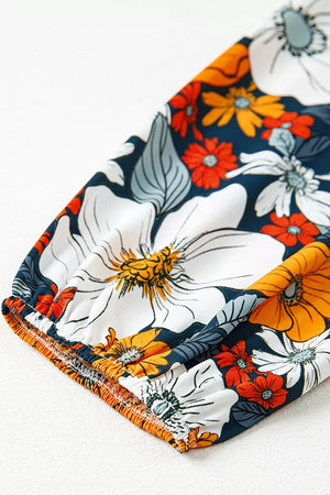 Boho Floral Print V-neck Mini Dress With Pockets in Multicolor, view 12