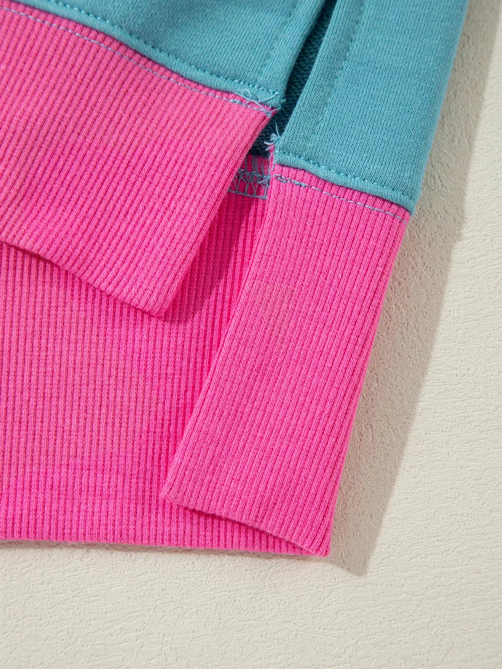 Colorblock Patchwork Crew Neck Sweatshirt in Teal, alternate angle