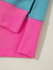 Colorblock Patchwork Crew Neck Sweatshirt in Teal, alternate angle