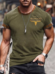 Men's Full Size Round Neck Short Sleeve T-shirt in Moss, close-up detail