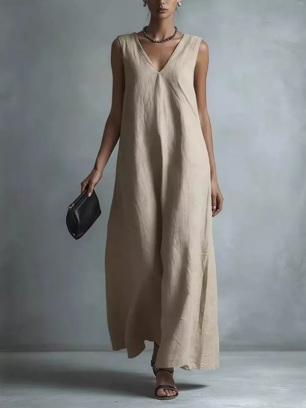Full Size V-neck Sleeveless Maxi Dress, back view