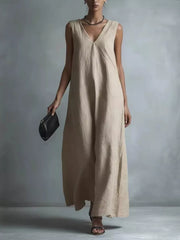 Full Size V-neck Sleeveless Maxi Dress, back view