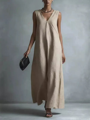 Full Size V-neck Sleeveless Maxi Dress, back view