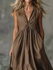 Twisted V-neck Midi Dress With Pockets