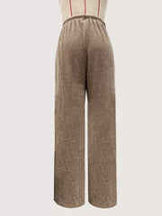 Khaki ribbed wide-leg drawstring pants with elastic waistband.