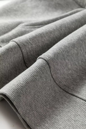 Contrast Rope Drawstring Ruffle Hoodie in Gray, fit detail