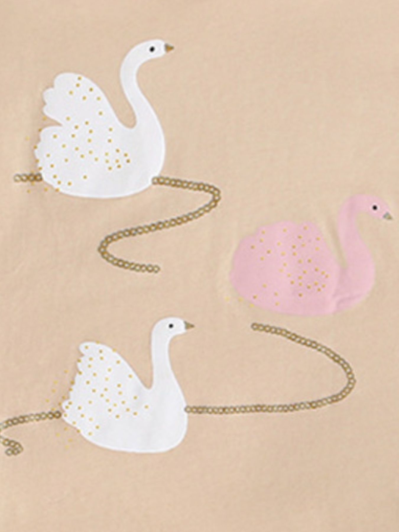 Girls' cotton underwear set with white and pink swans and gold polka dots.