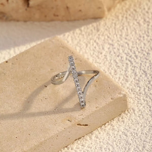 Contemporary gray ring with abstract rhinestone embellishment